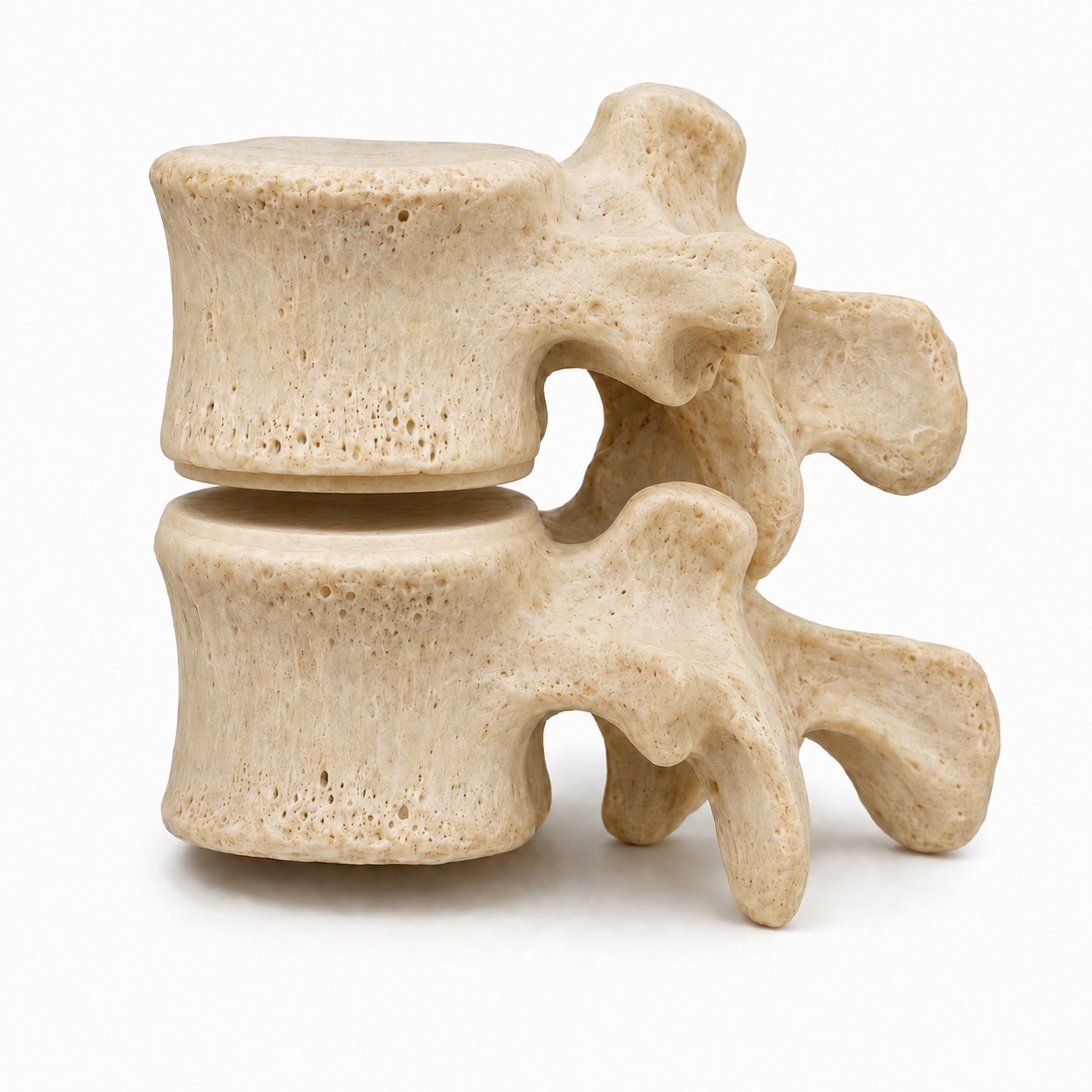 Two lumbar vertebrae with the disc space cleared before placement of an implant