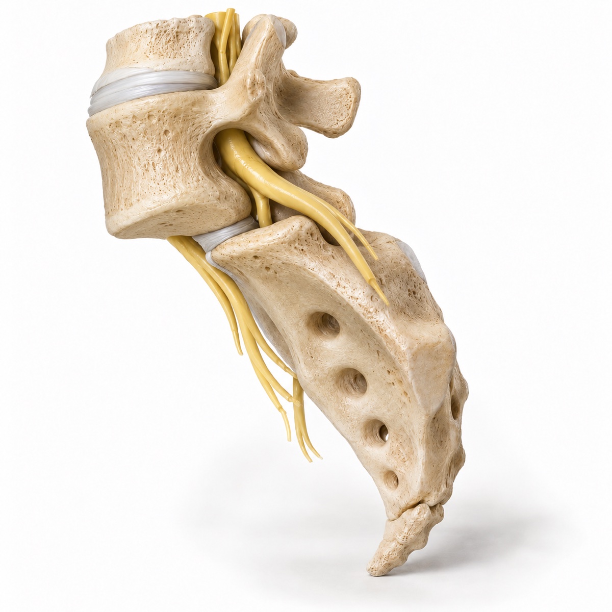 Realistic three-dimensional lateral model of a Grade IV slip, with very little overlap between L5 and the sacral endplate