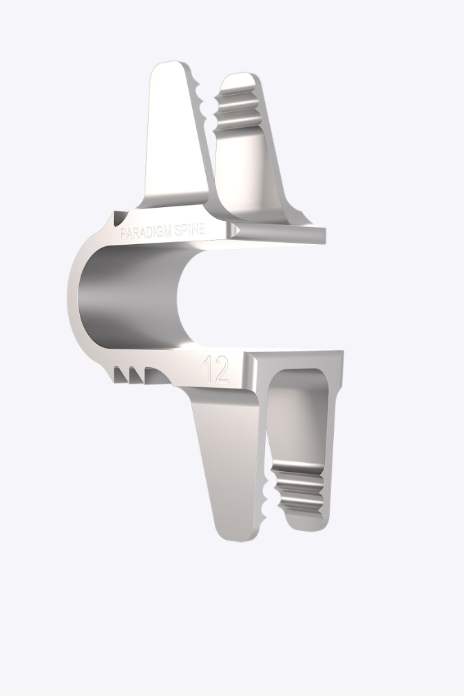 coflex device front view with the interlaminar wings that grip the lamina