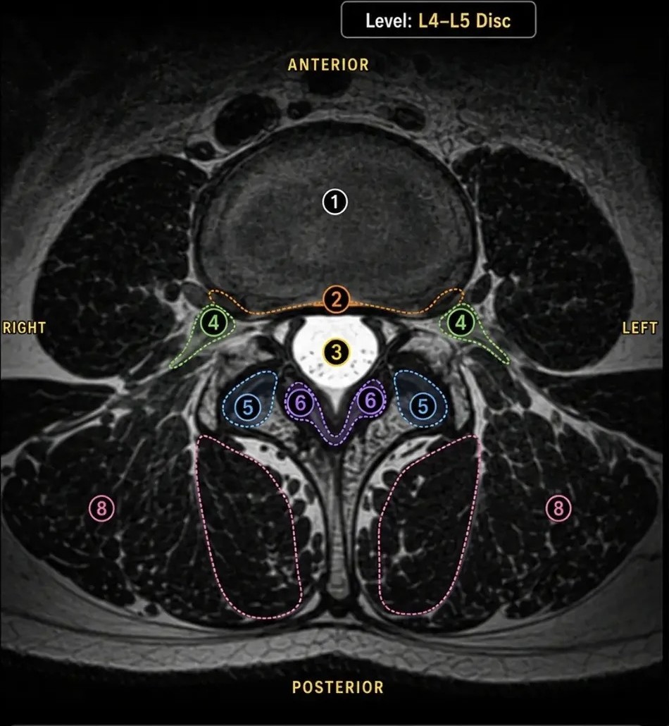Interactive annotated axial MRI of the lumbar spine